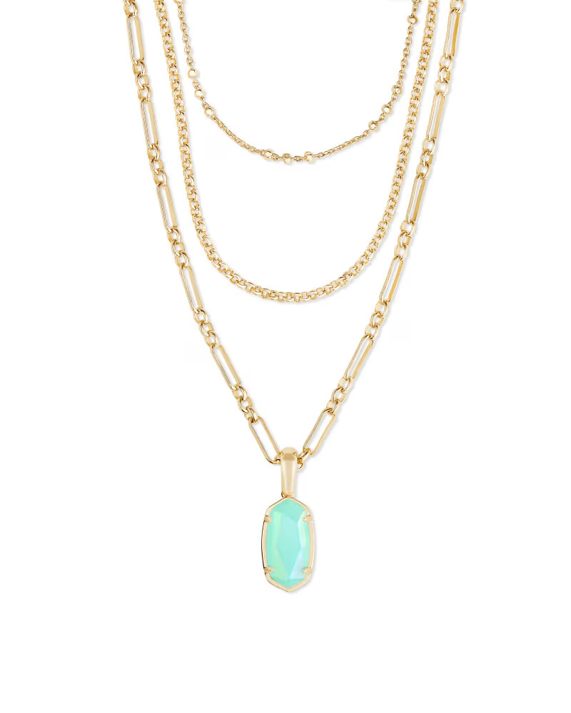 Elisa Gold Triple Strand Necklace in Matte Iridescent Mint Glass | Kendra Scott