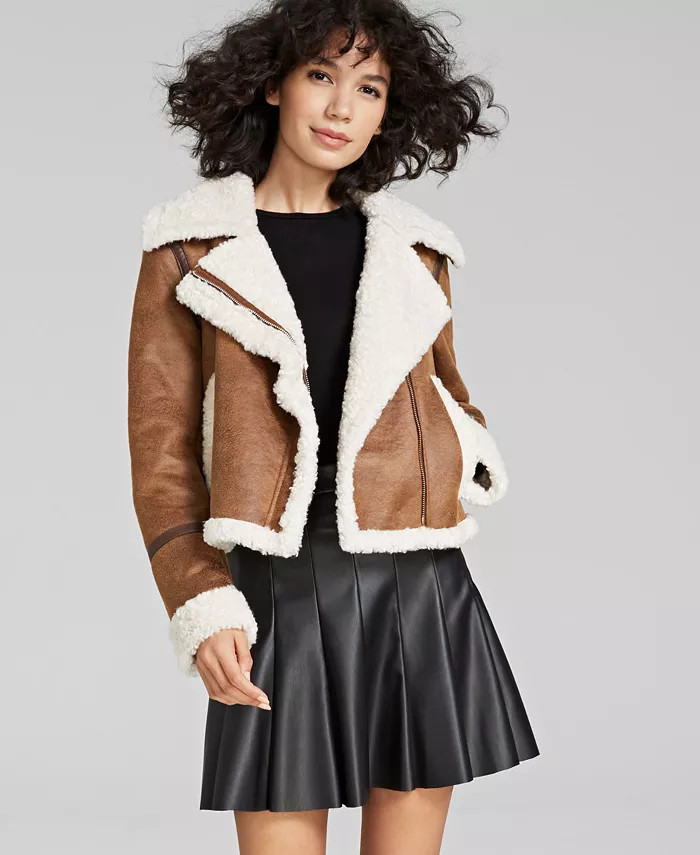 Sam Edelman Women's Faux-Shearling Moto Coat & Reviews - Coats & Jackets - Women - Macy's | Macys (US)