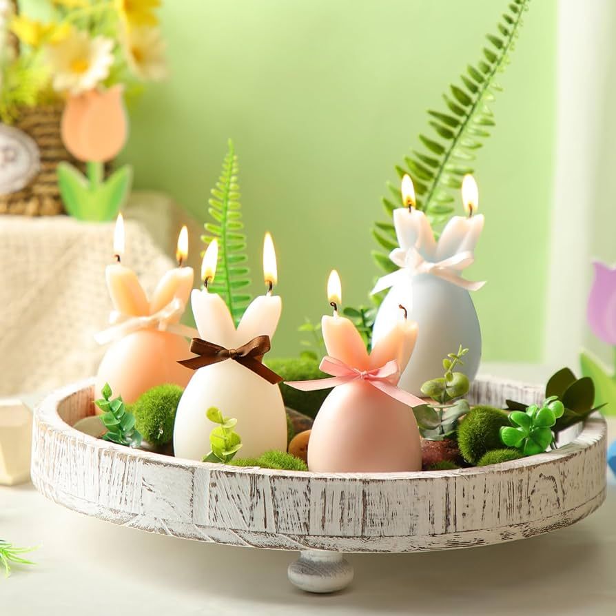 Threlaco 4 Pcs Easter Bunny Candles Cute Spring Easter Rabbit Candles with Ribbon Smokeless Soy S... | Amazon (US)