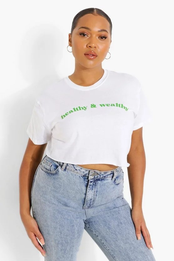Plus Healthy and Wealthy Oversized T-shirt | Boohoo.com (US & CA)