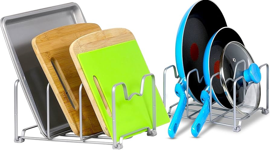 Simple Houseware Kitchen Cabinet Pantry and Bakeware Organizer Rack Holder, Silver - 2 Pack | Amazon (US)