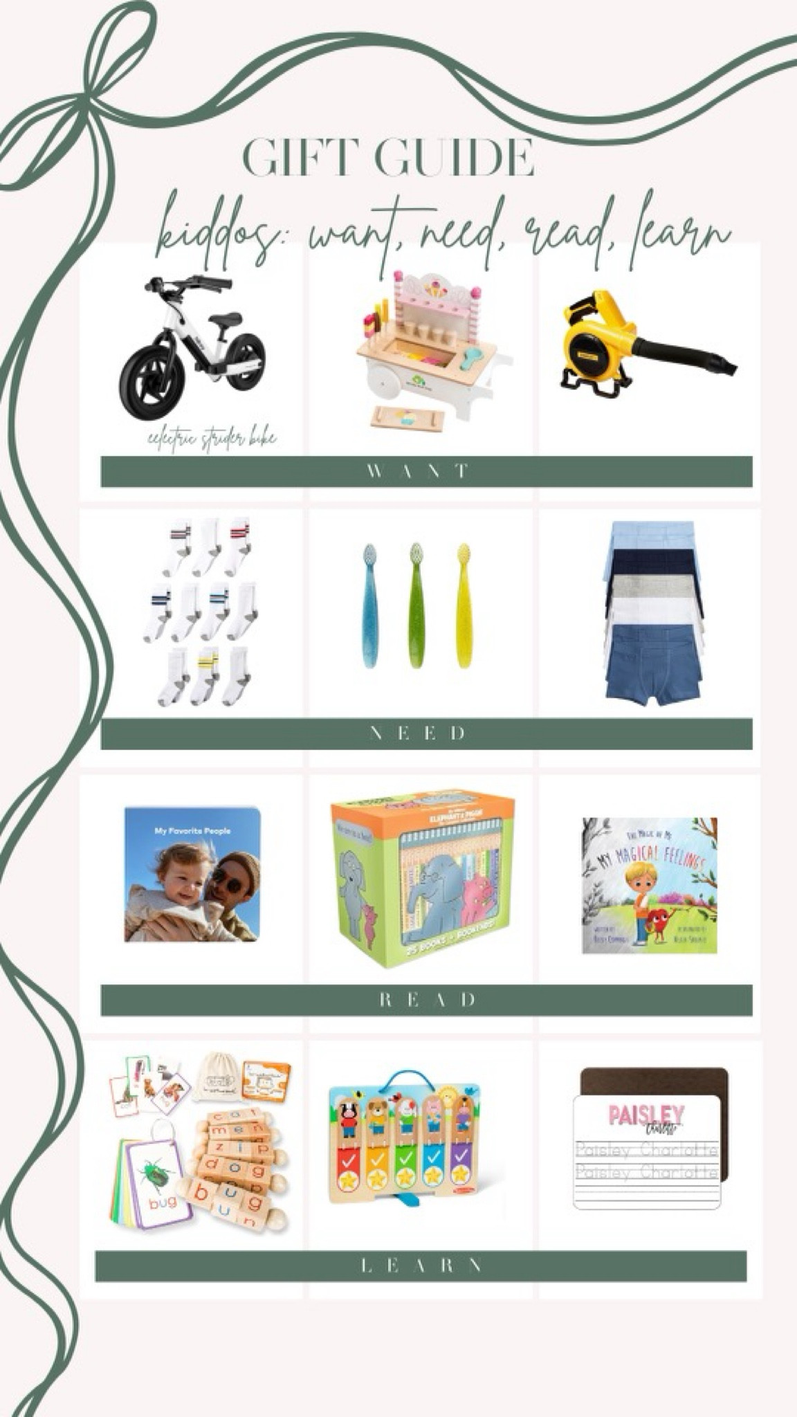 Kids gift guide: want, need, read, learn 

#LTKKids #LTKGiftGuide