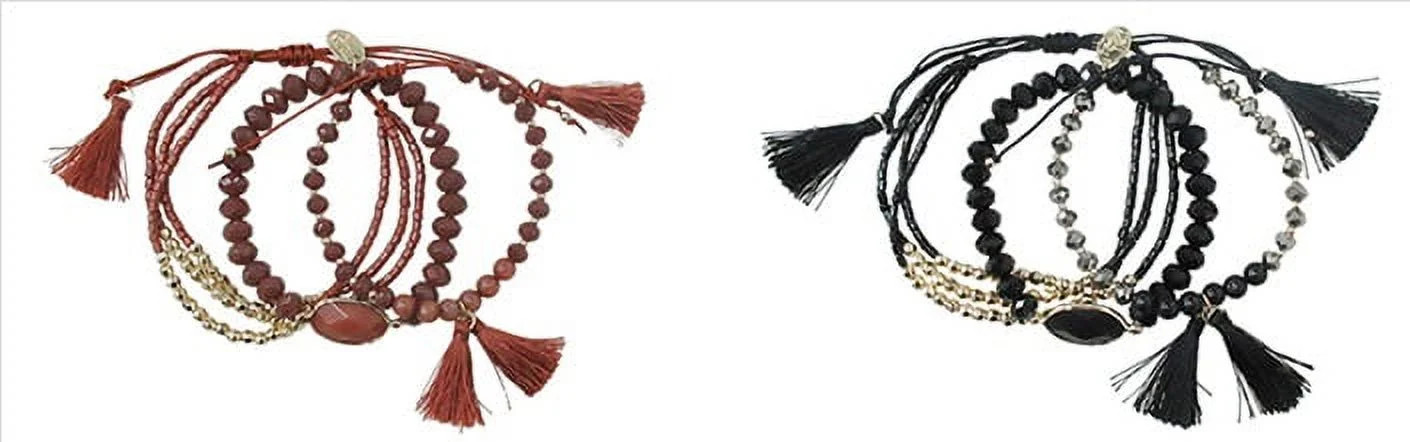 Time and Tru Women's Beaded Tassel Bracelet Set, 2-Piece - Walmart.com | Walmart (US)