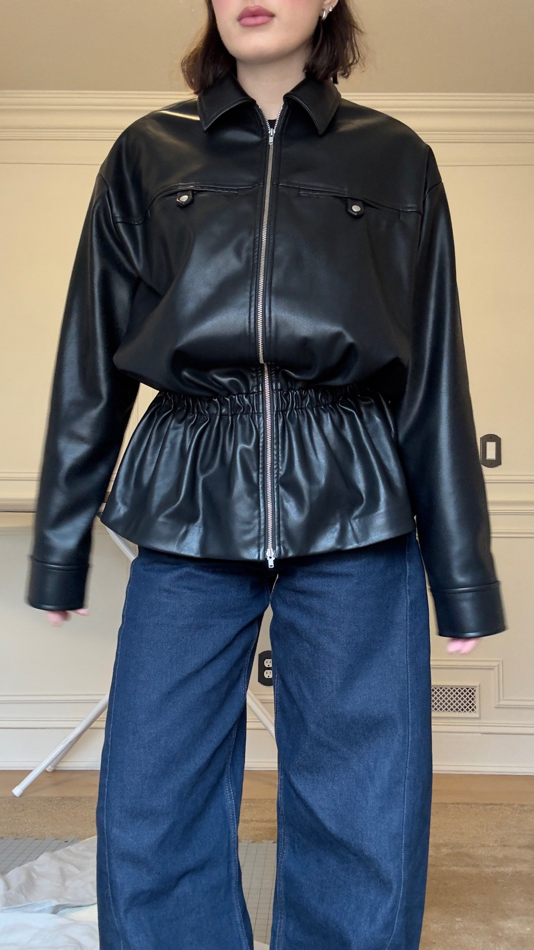 size down 1 size! 

#cinchedleatherjacket #fauxleatherjacket 

#LTKootd