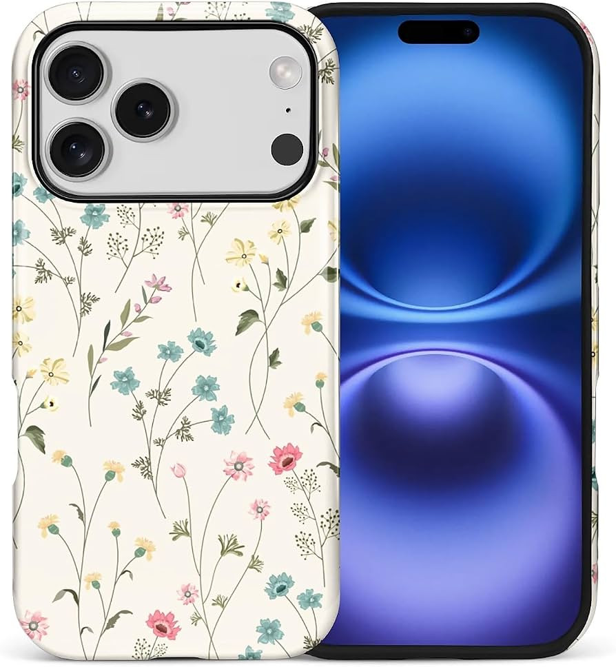 for iPhone 17 Pro Max Case, Beige Flower Branch Hybrid 2 Layer Hard Shell Silicone Protective Pat... | Amazon (US)