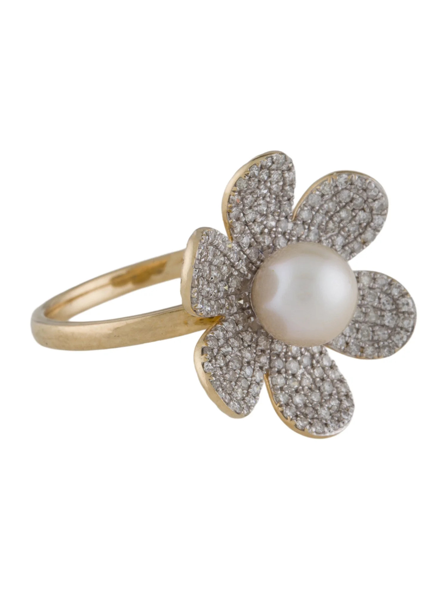 14K Pearl & Diamond Flower Cocktail Ring | The RealReal