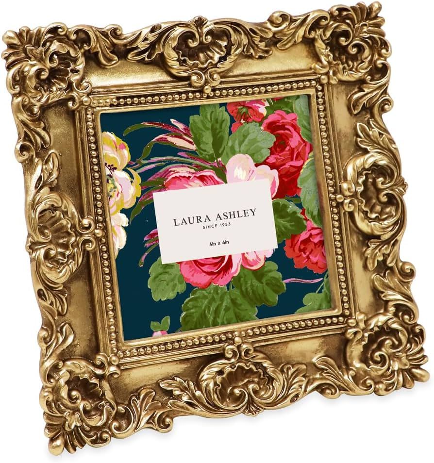 Laura Ashley 4x4 Gold Ornate Textured Hand-Crafted Resin Picture Frame with Easel & Hook for Tabl... | Amazon (US)