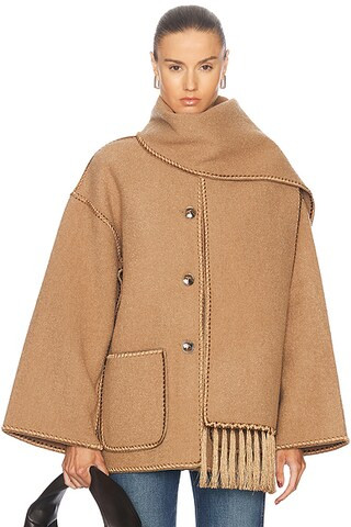 Toteme Embroidered Scarf Jacket in Camel | FWRD | FWRD 