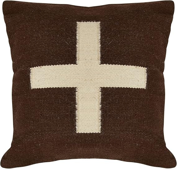 Creative Co-Op Swiss Cross Cotton Wool Throw Pillow, Brown and Cream | Amazon (US)
