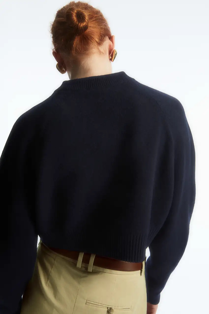 CROPPED V-NECK WOOL JUMPER - NAVY - COS | COS UK