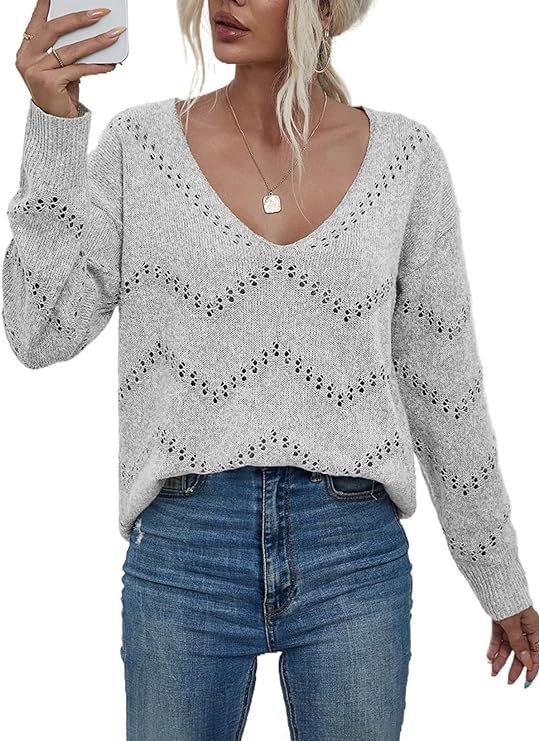 EVALESS Women's Crochet Sweater Top Hollow Out Long Sleeve Pullover Tops Fall Outfits Fashion 202... | Amazon (US)