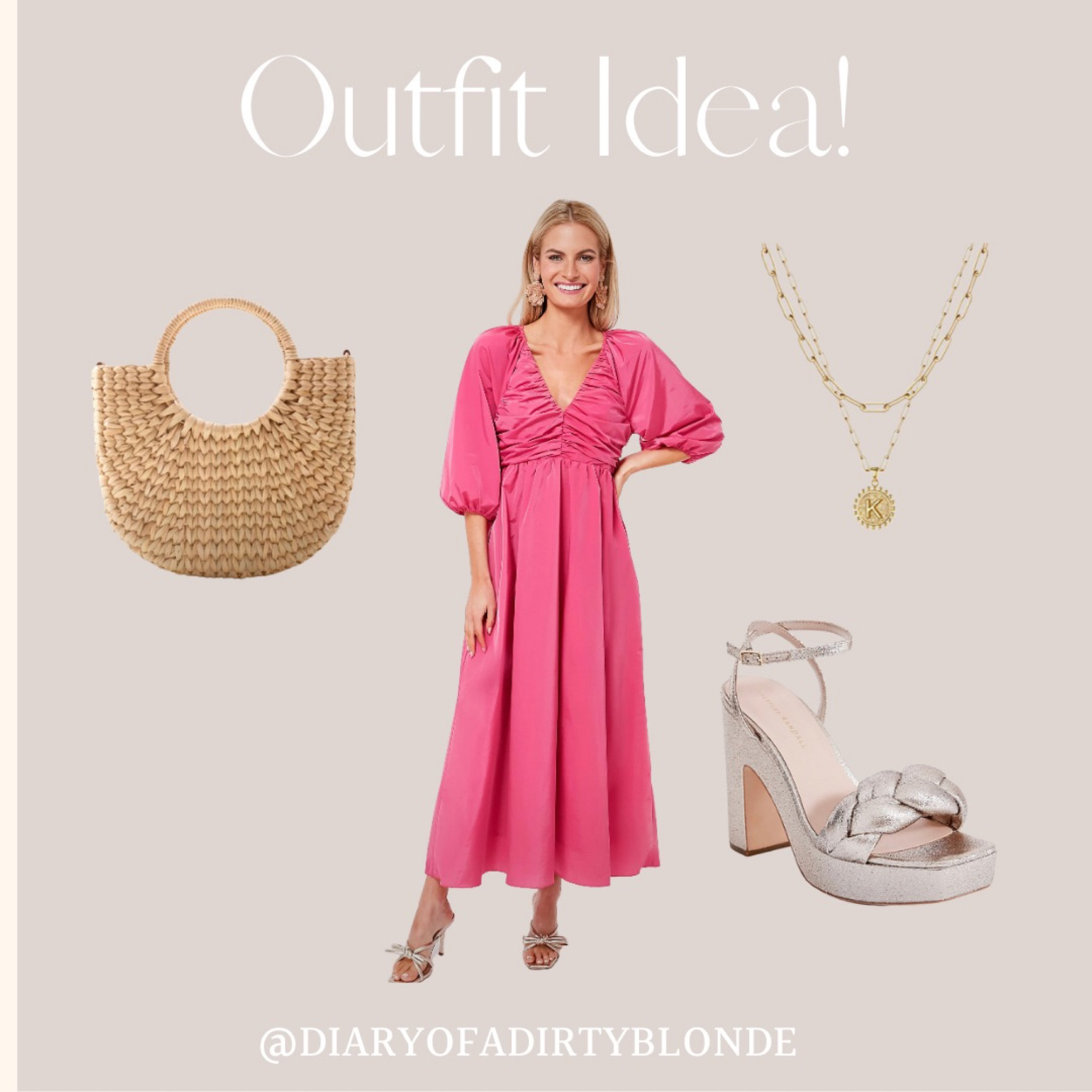 Spring break outfit idea #pinkdress #wovenbag #necklace #heels #dolcevita 

#LTKFind #LTKunder100 #LTKstyletip