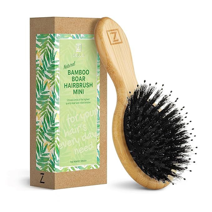 Natural Boar Bristle Hair Brush mini size, portable, easy carry for Women, Men, Kids; Dry and Wet... | Amazon (US)