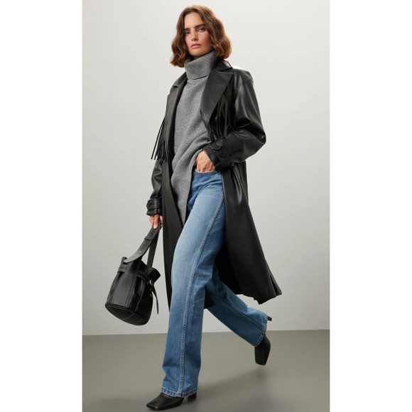 Jason Wu Collective Vegan Leather Tie Waist Trench in Black Size M | Poshmark