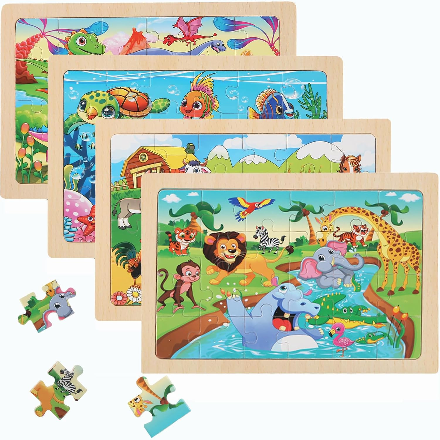 Puzzles for Kids Ages 4-6, 4 Packs 24 Piece Wooden Jigsaw Puzzle for Toddlers 5-8, Preschool Educ... | Amazon (US)