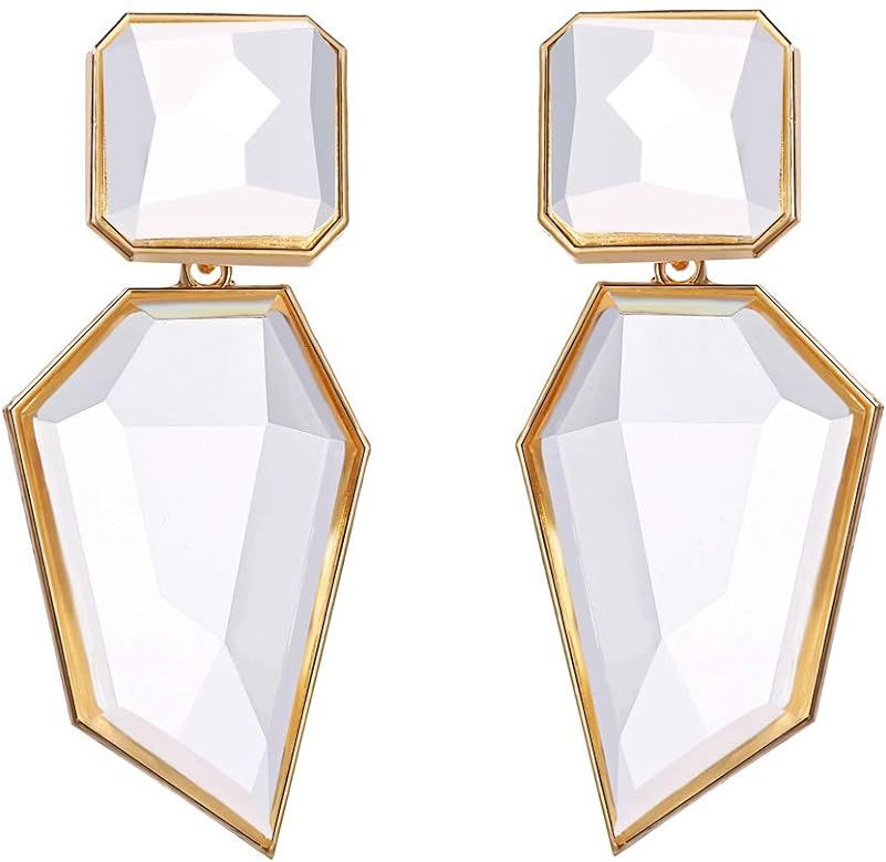 Rhinestone Crystal Rectangle Dangle Earrings, Glass Geometric Statement Earrings for Women KELMAL... | Amazon (US)