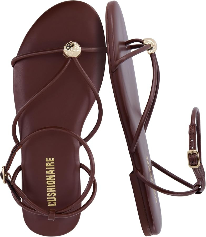 CUSHIONAIRE Tory Strappy Flat Sandals for Women, Toe Ring Sandals with Adjustable Buckle Ankle St... | Amazon (US)