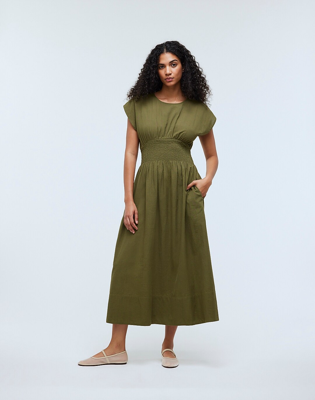 Smocked-Waist Midi Dress in Stripe Seersucker | Madewell
