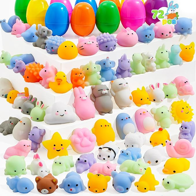 JOYIN 72 Pcs Easter Prefilled Eggs with Mochi Squishy Toys, Kawaii Stress Reliever Squishy Toy fo... | Amazon (US)