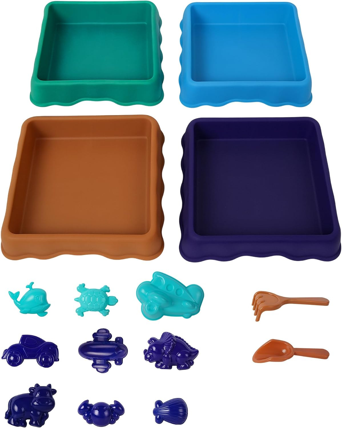 Kids Sensory Play Tray Set – 4 Pack Messy Sand & Water Play Set with Sand Moulds and Play Tools, Plastic Play Set for Indoor & Outdoor Activities, Creative Gift for Boys & Girls Ages 3+ | Amazon (UK)