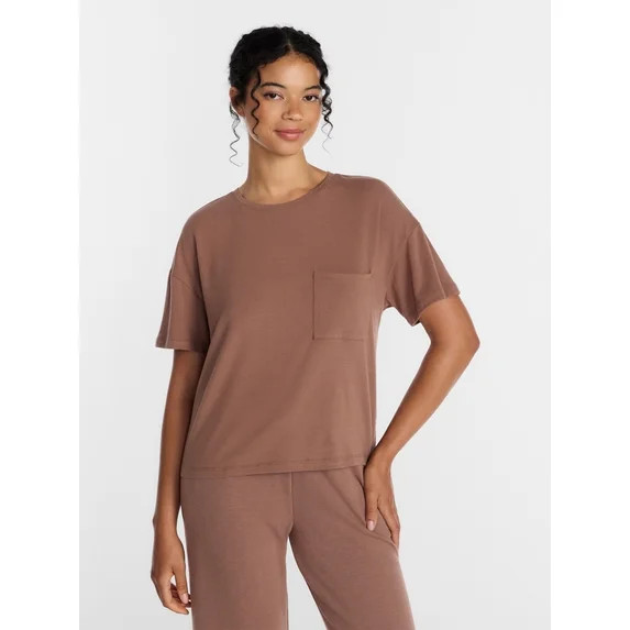 Joyspun Women’s Cotton-Blend Sleep Lounge Top with Short Sleeves, Sizes S-3X | Walmart (US)