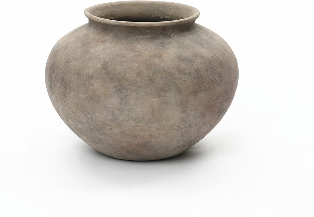LuxenHome Rustic Ceramic Vase, 12" Wide Terracotta Pot with Earthy Gray-Brown Finish, Farmhouse F... | Amazon (US)