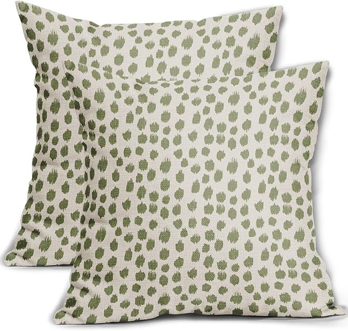 Sweetshow Sage Green Cream Pillow Covers 18x18 Set of 2 Boho Design Polka Dot Throw Pillows Moder... | Amazon (US)