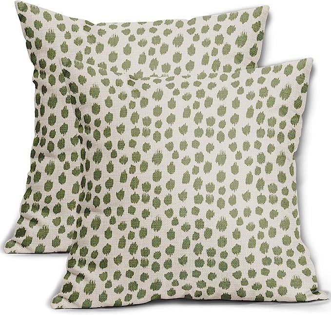 Sweetshow Sage Green Cream Pillow Covers 18x18 Set of 2 Boho Design Polka Dot Throw Pillows Moder... | Amazon (US)