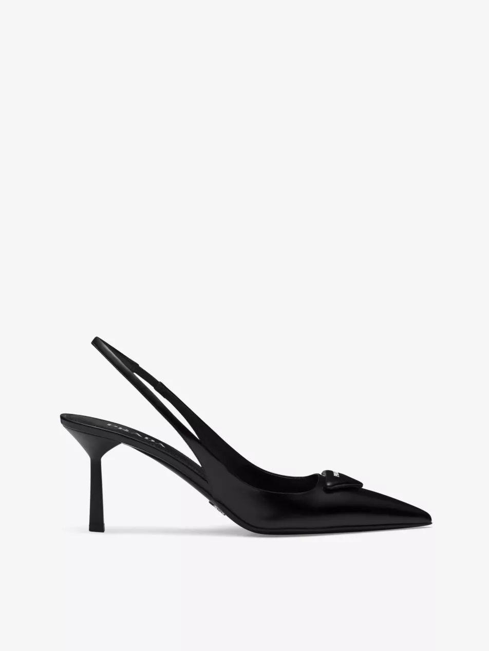 Logo-plaque slingback heeled leather pumps | Selfridges