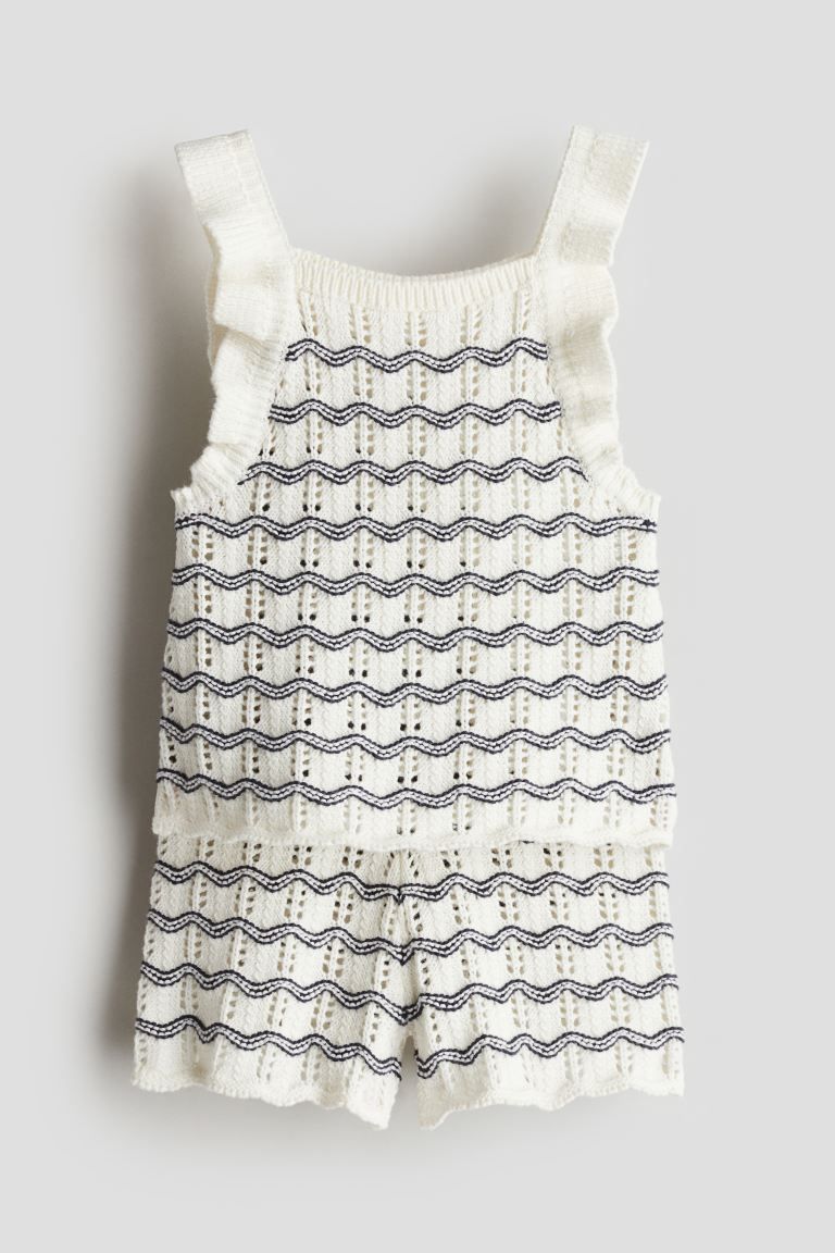 2-piece Pointelle-knit Set - White/blue-striped - Kids | H&M US | H&M (US + CA)