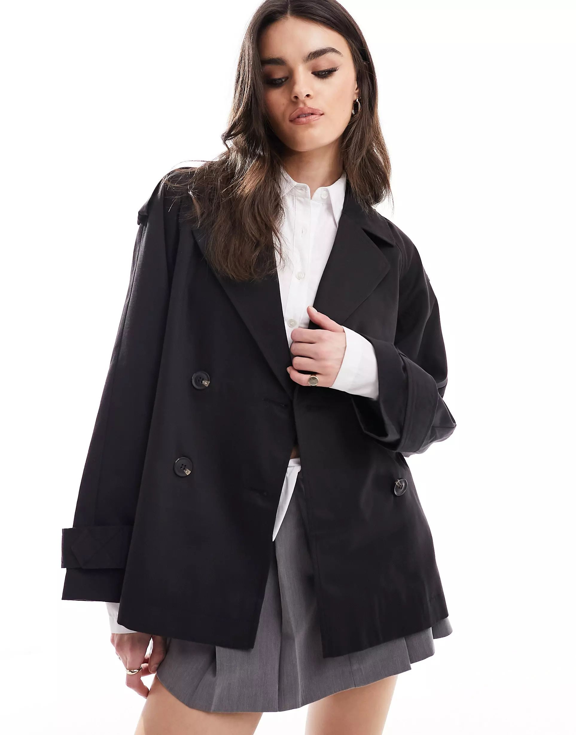 ASOS DESIGN short twill trench coat in black | ASOS (Global)