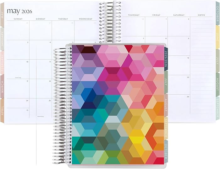 7x9 Coiled Monthly Planner (January 2026 - December 2026) - Hexagon classic cover, Pastel Minimal... | Amazon (US)
