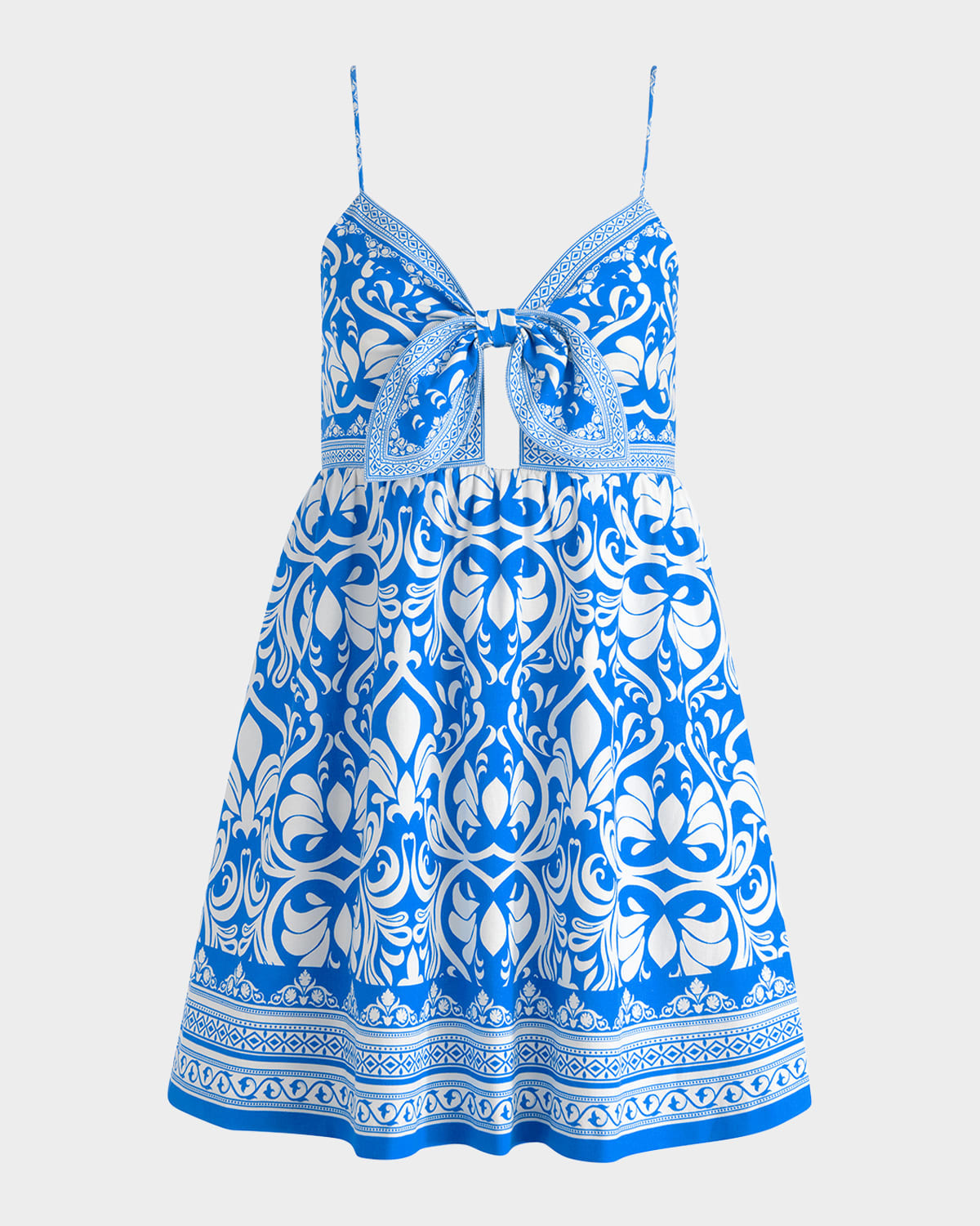 Melvina Tie-Front Gathered Babydoll Dress | Neiman Marcus