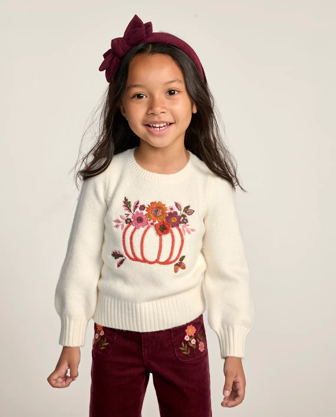 Girls Long Sleeve Embroidered Floral Pumpkin Sweater - The Harvest Edit - CREAM | Gymboree | Gymboree