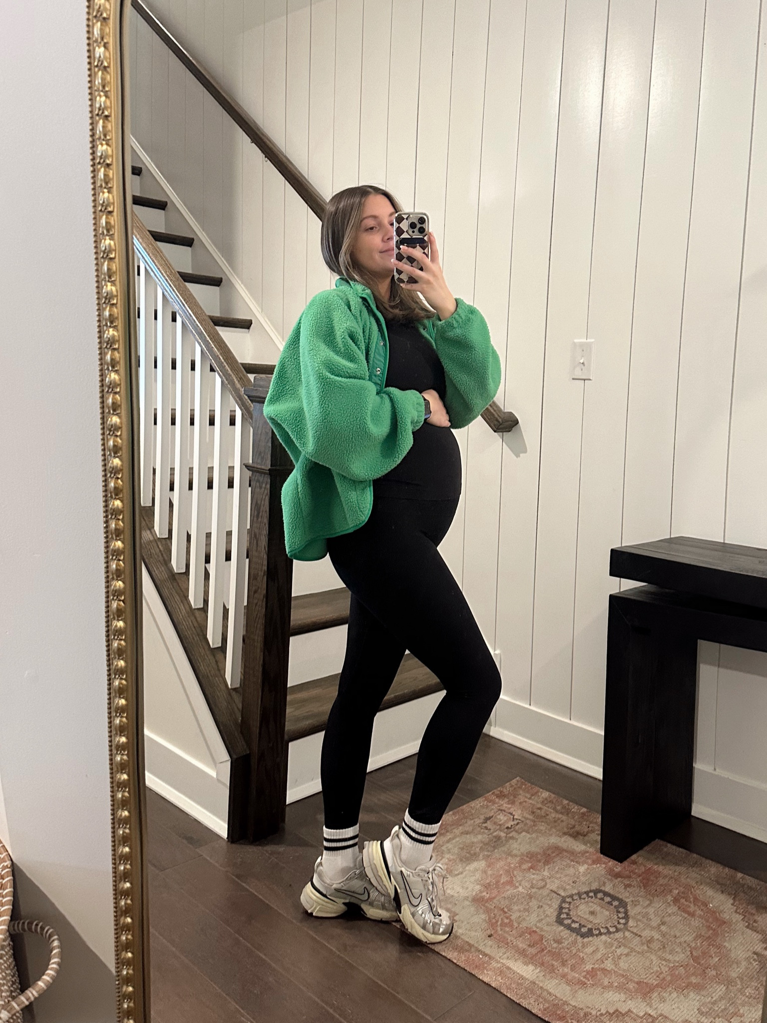 Wearing a 6 in the align tank and 4 in the ribbed aligns! Both are super stretchy! Medium in the amazon jacket! 