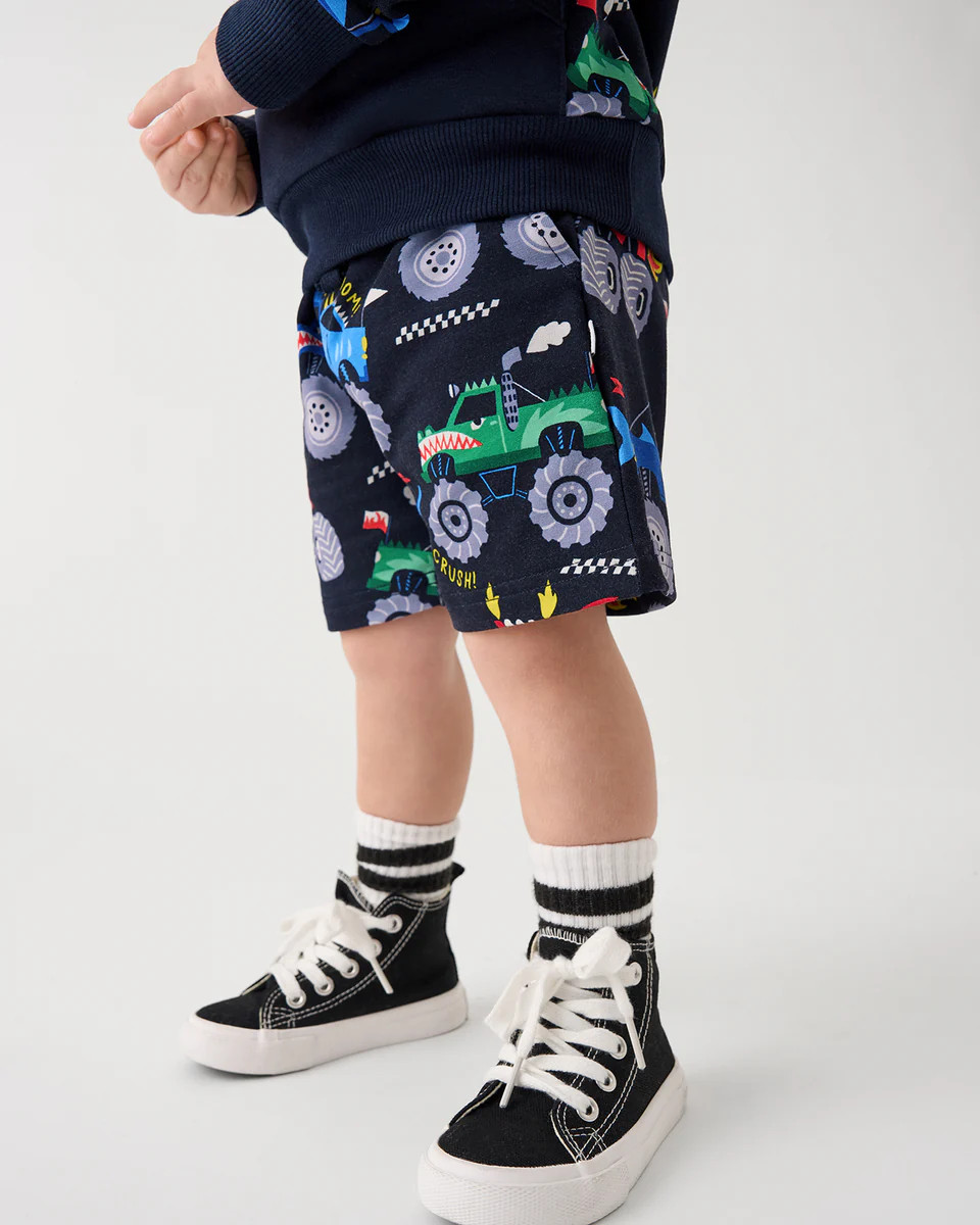 Monster Truck Madness Drawstring Shorts | Little Sleepies