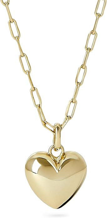 Ana Luisa Lev Puffed Heart Necklace - Heart Charm Necklace for Women - Paperclip Chain Necklace H... | Amazon (US)