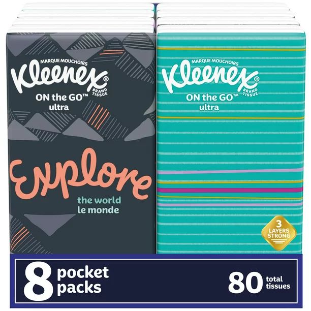 Kleenex On-The-Go Facial Tissues, 8 Travel Packs (80 Total Tissues) | Walmart (US)
