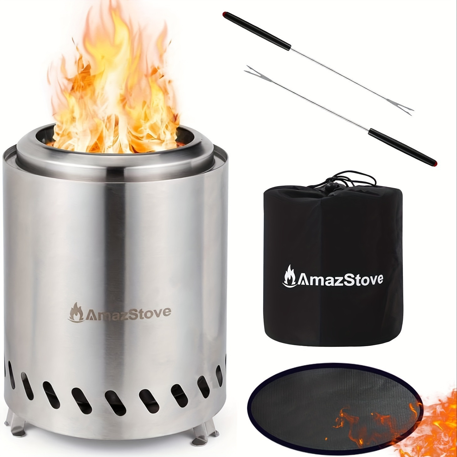 TEMU Tabletop Fire Pit 7 X 5.7 Inch, Low Smoke Camping Stove For Outdoor & Patio, Pellets Or Wood, Safe Burning Table Top Firepit, With Travel Bag & 2 , Silvery, Best For Christmas, Thanksgiving | Temu Affiliate Program