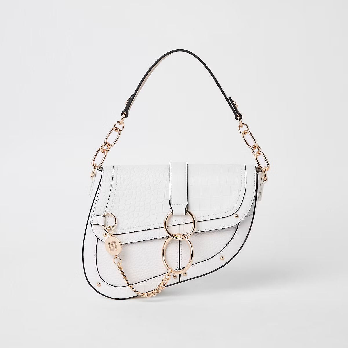 White croc embossed saddle underarm bag | River Island (UK & IE)