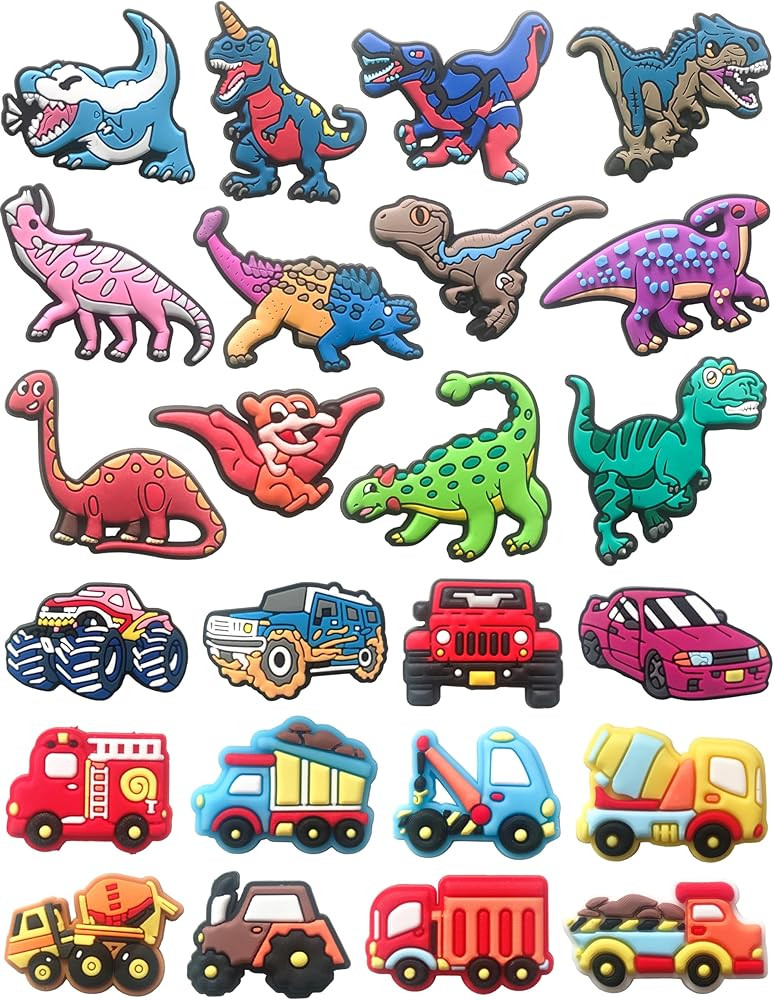Car & Dinosaur Shoe Charms for Boys Girls Kids & Teens : 24 PCS Shoe Decoration Accessories Pins ... | Amazon (US)