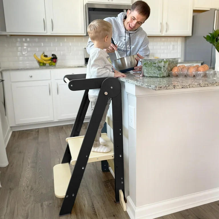 HARPPA Foldable Toddler Kitchen Tower, Standing Stools for Kids Age 1.5-6 Years, Black - Walmart.... | Walmart (US)
