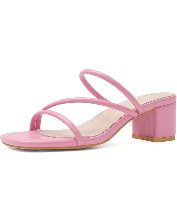 Shoe'N Tale Strappy Heels For Women Low Chunky Block Heel Heeled Sandals Square Open Toe Slip On ... | Amazon (US)