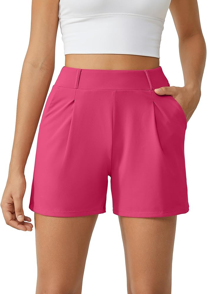 G4Free EverGoing Dressy Casual Shorts for Women 5" High Waisted Summer Lounge Pleated Shorts with... | Amazon (US)