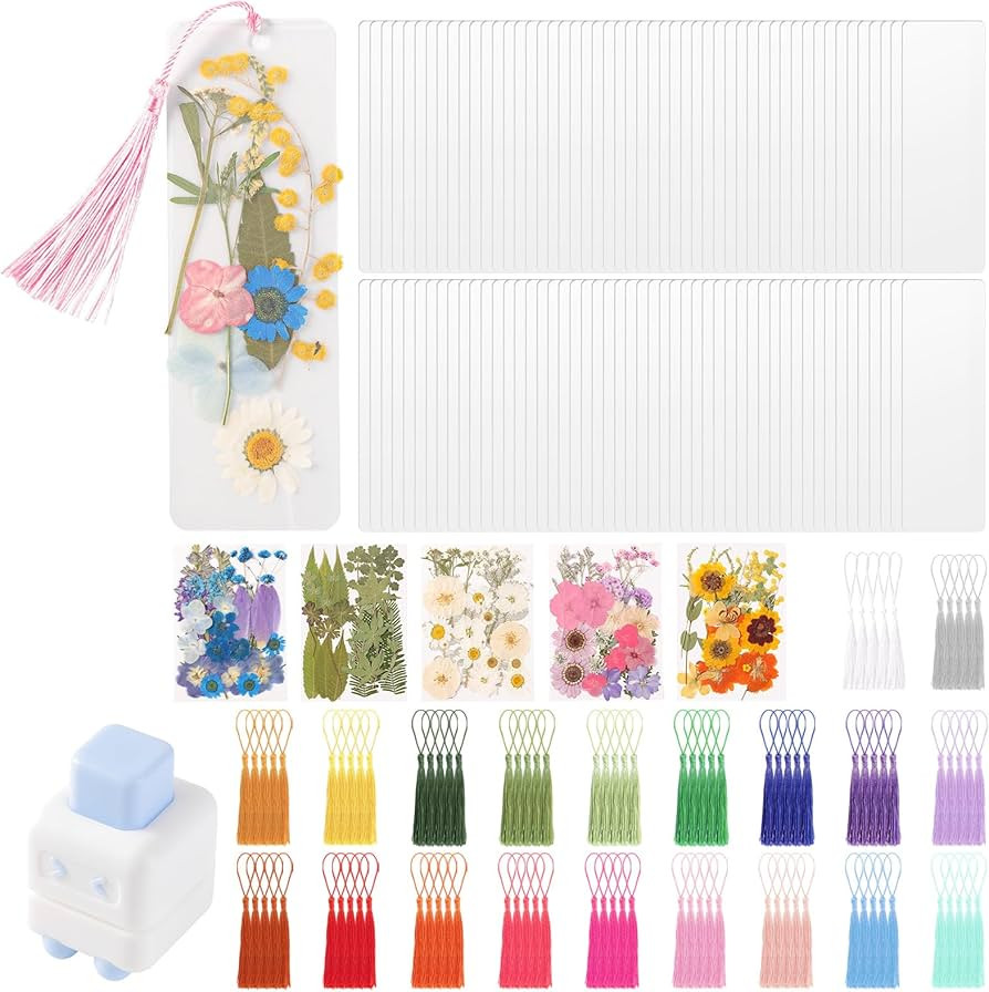 WSICSE 326Pcs Pressed Flower Bookmark Making Kit, Includes 125 Dried Flowers, 100Pcs 12 Mils Book... | Amazon (US)