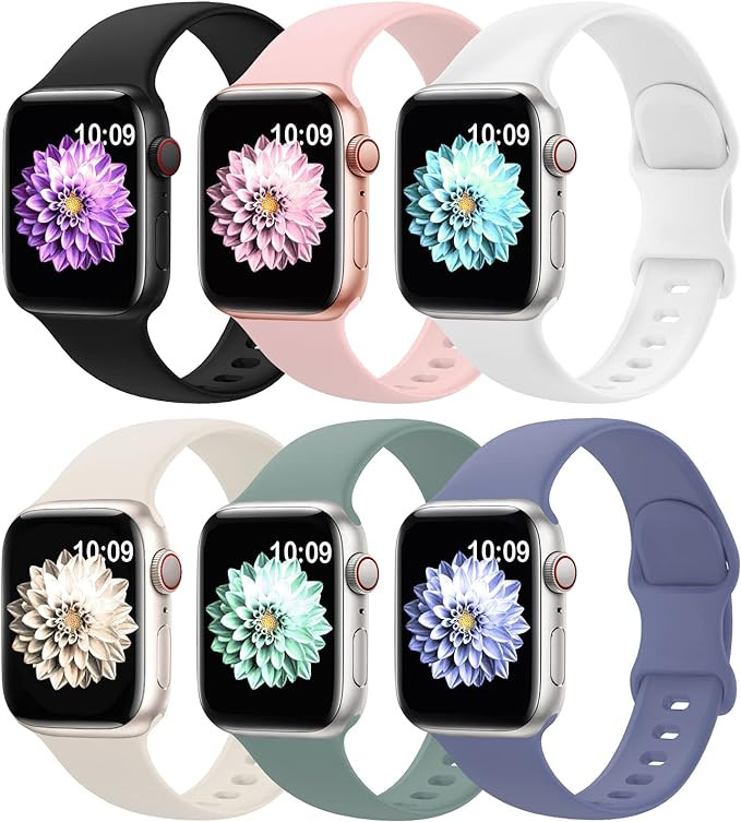 6 Pack Sport Bands Compatible with Apple Watch Band 38mm 40mm 41mm 42mm 44mm 45mm 49mm 46mm,Silic... | Amazon (US)