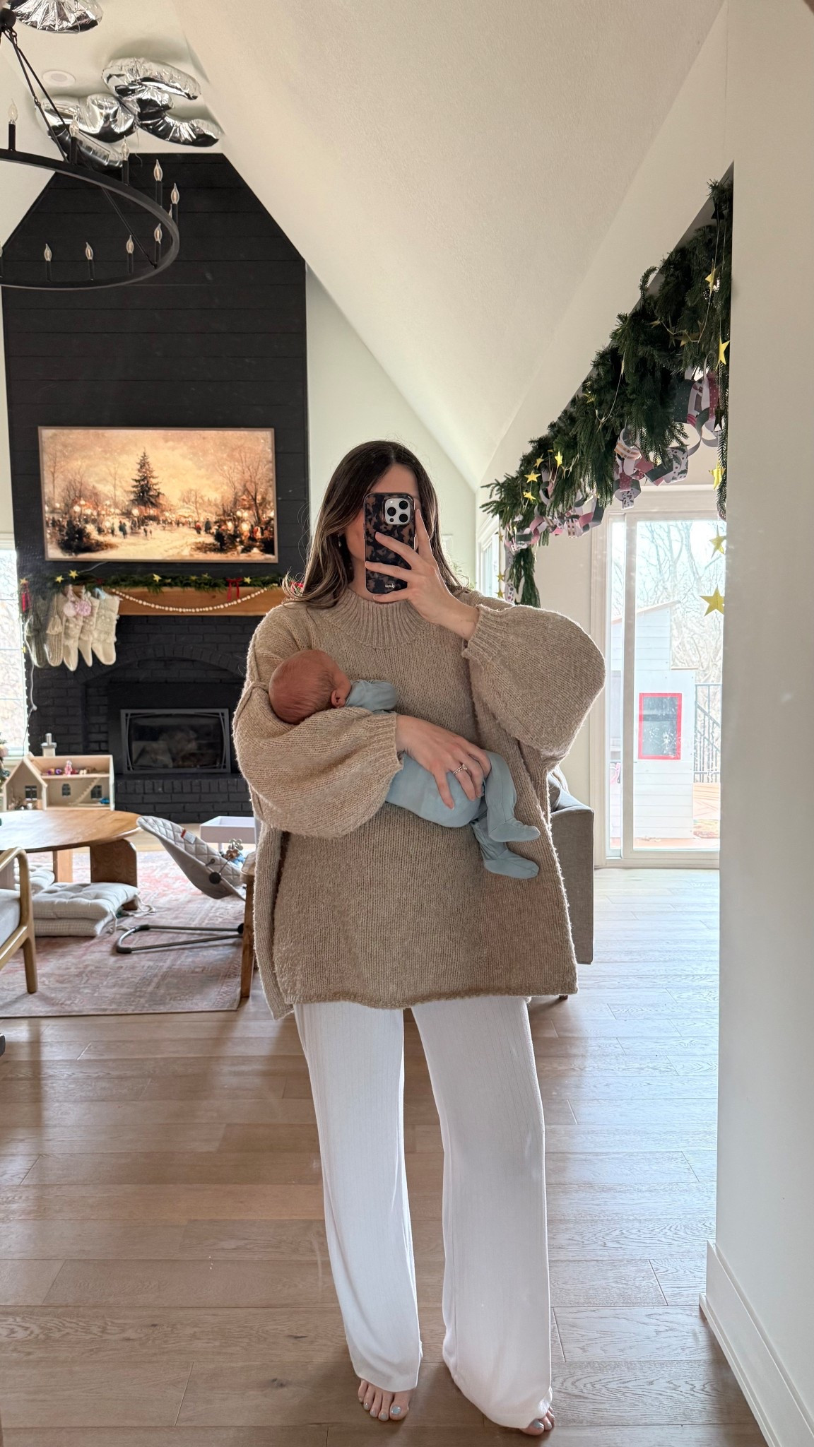 wearing a medium in sweater, oversized fit don’t need to size up! Small in pj pants

Postpartum outfit 

#LTKBaby #LTKootd