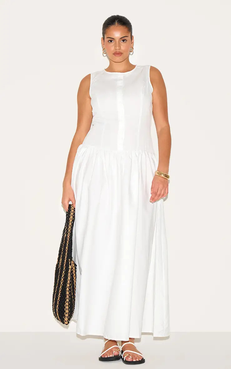White PrettyLittleThing Button Down Drop Waist Maxi Dress | Boohoo USA | boohoo (US & Canada)