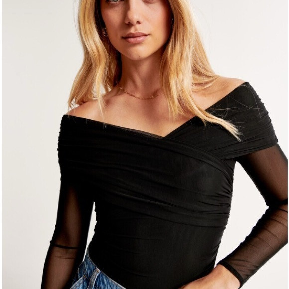 ISO Abercrombie & Fitch Black Mesh Off-Shoulder Bodysuit | Poshmark