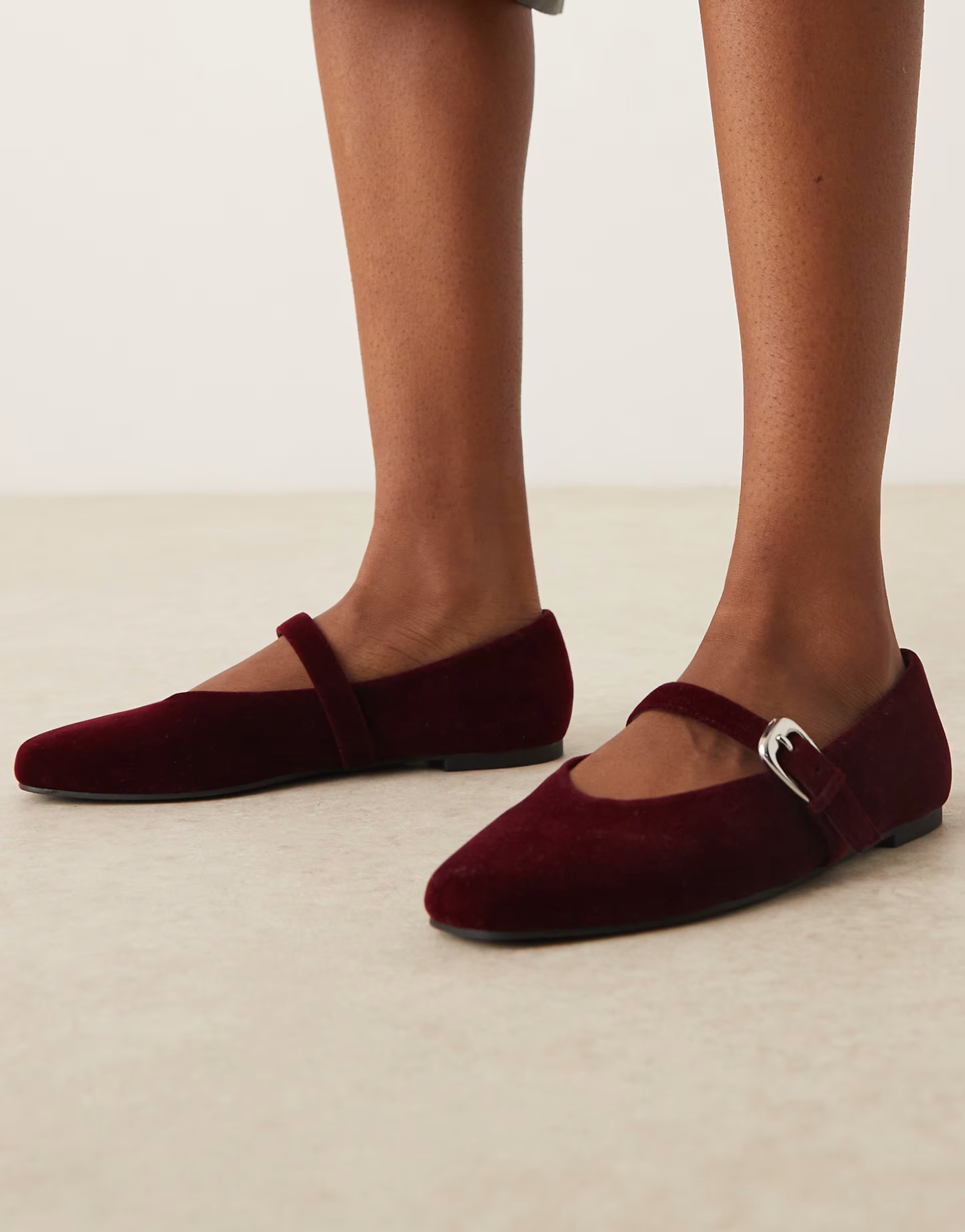 ASOS DESIGN Leah mary jane ballets in burgundy velvet | ASOS (Global)